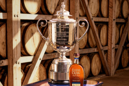 PGA Championship trophy next to Elijah Craig bottle