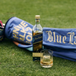 Johnnie Walker Blue Label bottle and golf bag