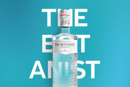 The Botanist bottle in front of font