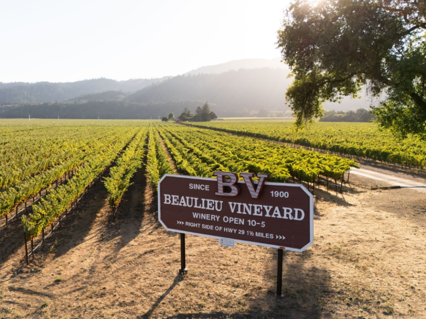 Beaulieu Vineyard sign in front of vineyard