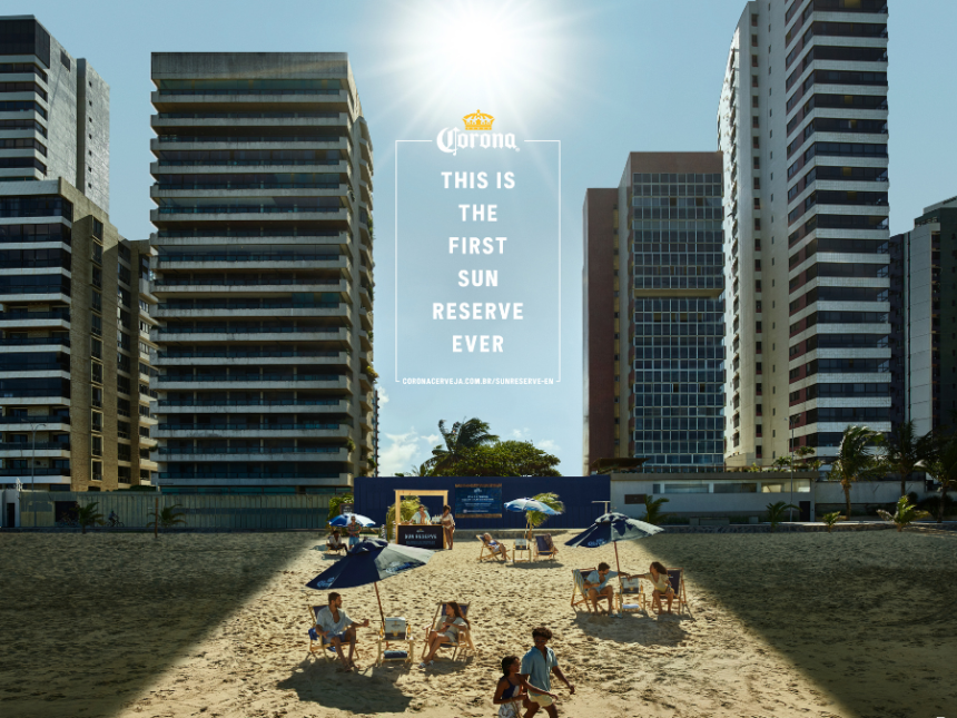 Corona campaign for sun reserves in Brazil on beach