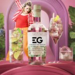 Edinburgh Gin Rhubarb & Liqueur bottle next to two serves