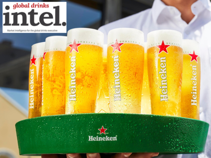Heineken branded tray with branded glasses