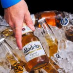 Modelo beer bottle on ice