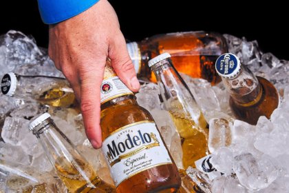 Modelo beer bottle on ice