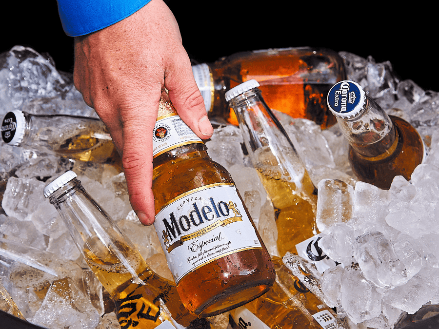 Modelo beer bottle on ice