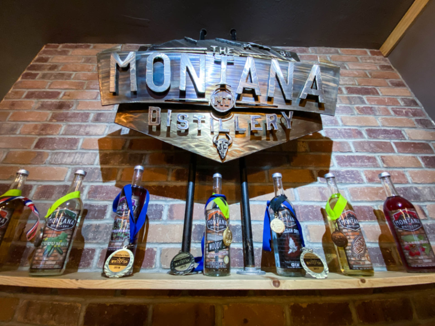Montana Distillery sign and shelf