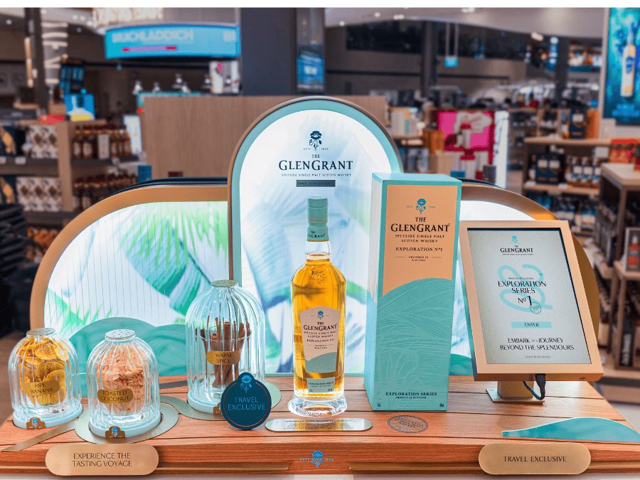 The Glen Grant Exploration No.1 bottle, box and GTR display