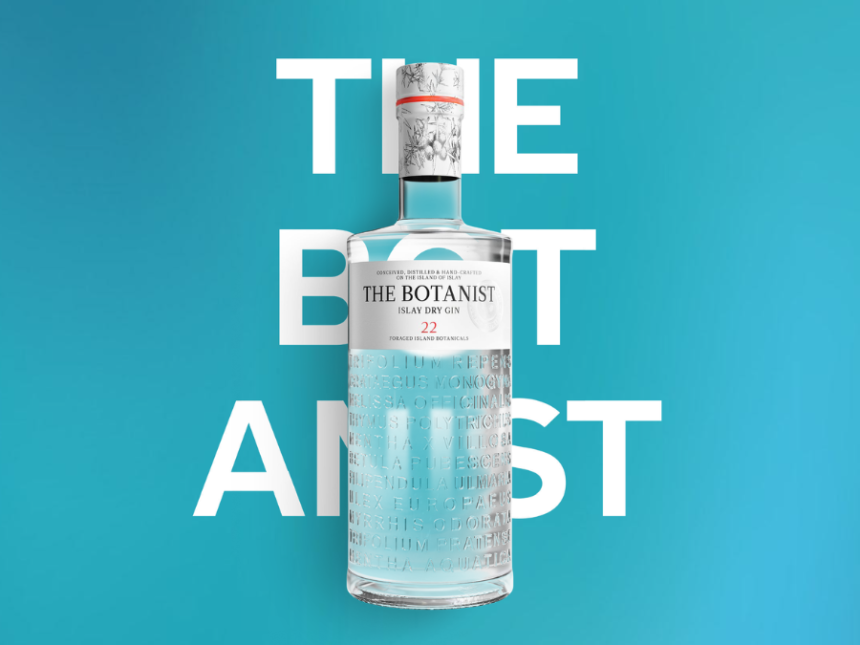 The Botanist bottle in front of font