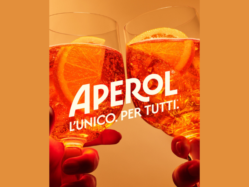 Aperol Spritz serves clinking for campaign