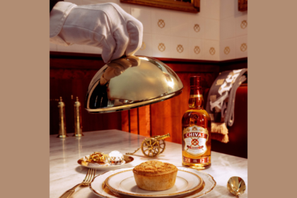 Chivas Regal bottle next to to a pie
