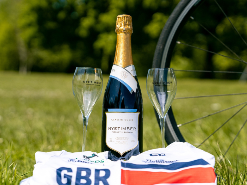 Nyetimber bottle in front of bike