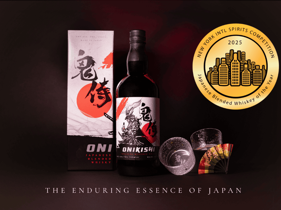 Onikishi Japanese whisky bottle and box