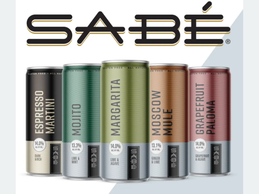 Sabe Beverages cans and logo