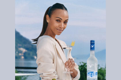 Zoe Saldaña with Grey Goose bottle and serve