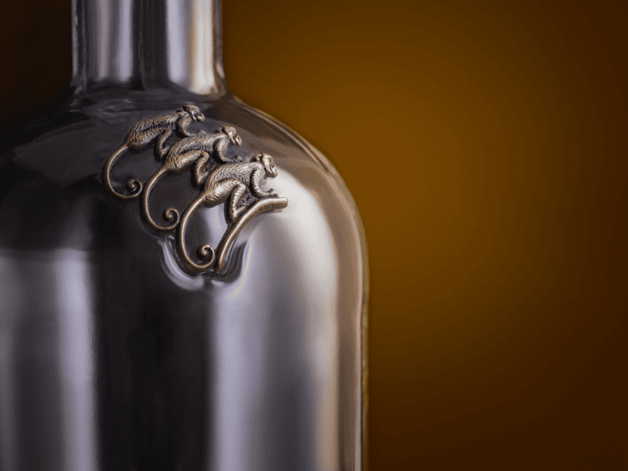 Close-up of Stoelzle's Monkey Shoulder bottle