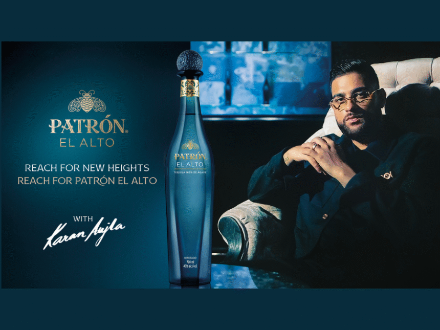 Patron Tequila bottle with Karan Aujla