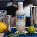 Absolut paper bottle with glass and shaker