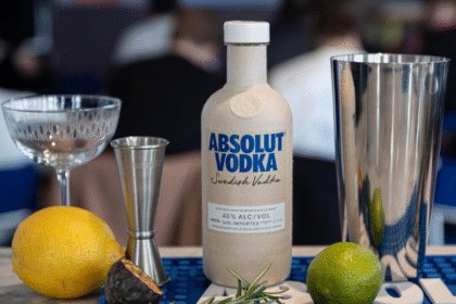 Absolut paper bottle with glass and shaker