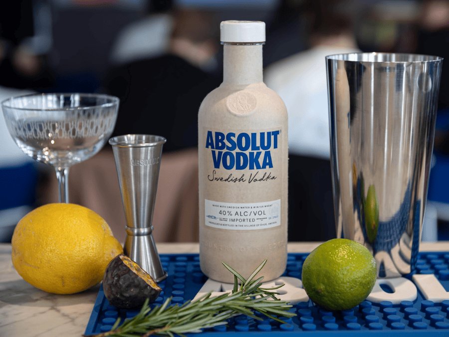 Absolut paper bottle with glass and shaker