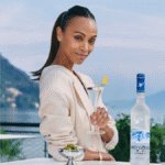 Zoe Saldaña with Grey Goose bottle and serve