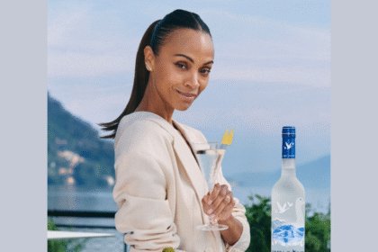 Zoe Saldaña with Grey Goose bottle and serve