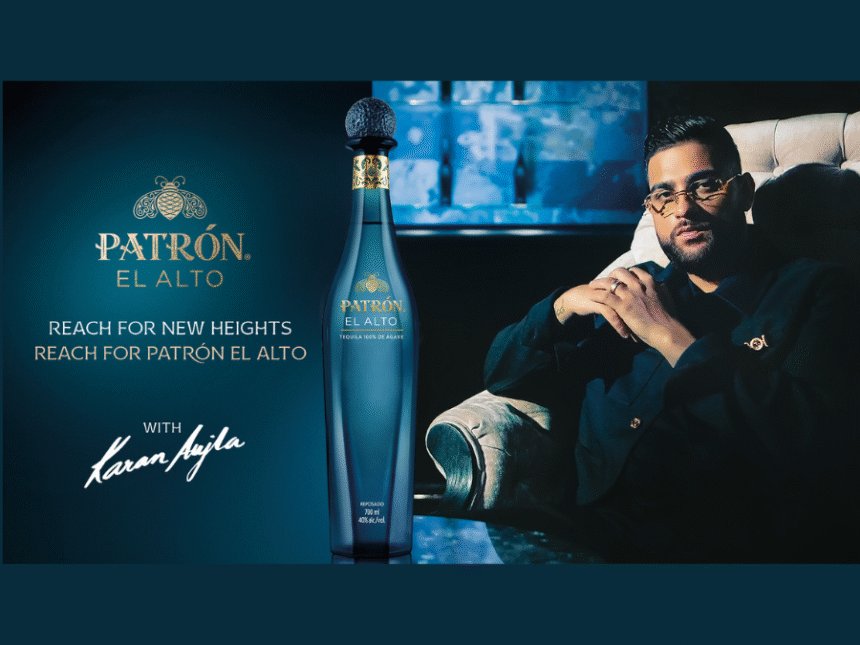 Patron Tequila bottle with Karan Aujla