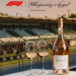Whispering Angel bottle and glasses by F1 track