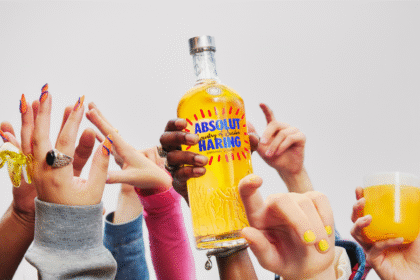 Absolut Haring bottle held in the air