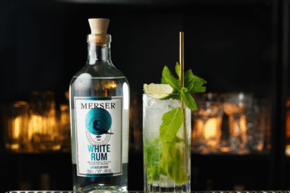 Merser white rum bottle and serve
