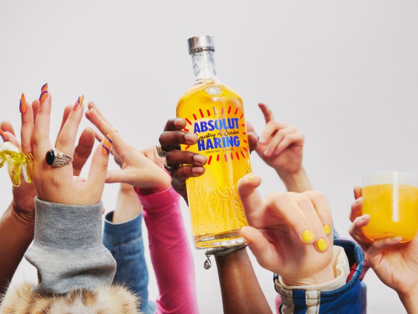 Absolut Haring bottle held in the air