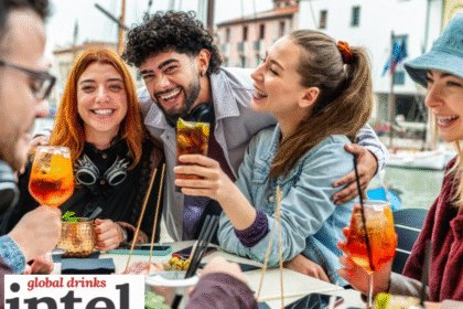 Consumers sitting outside drinking aperitifs