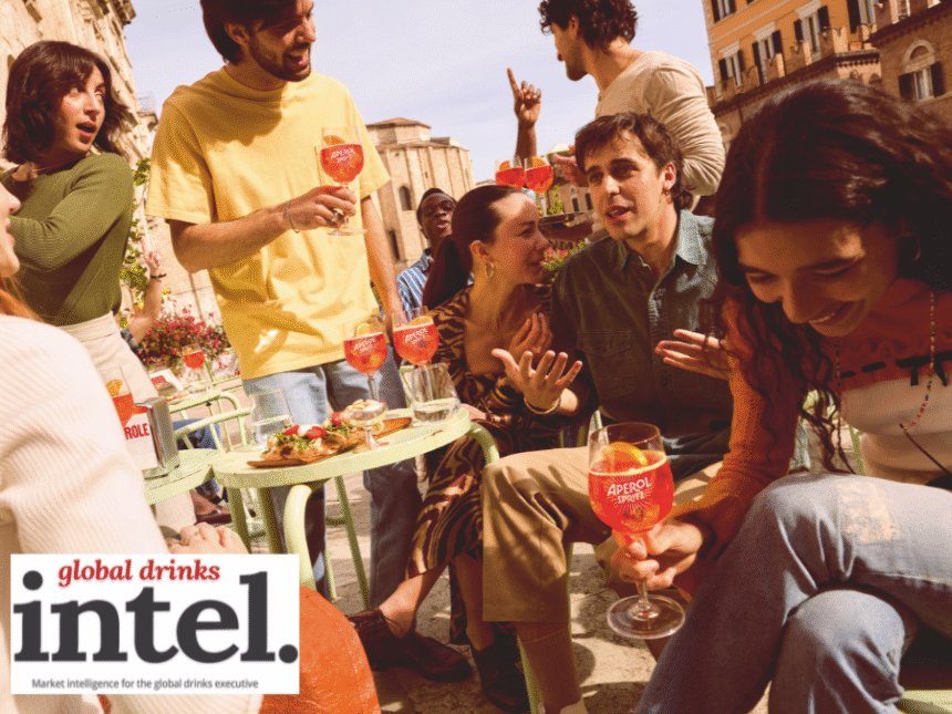 Group of young consumers with branded Aperol serves