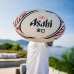 Asahi logo on rugby ball