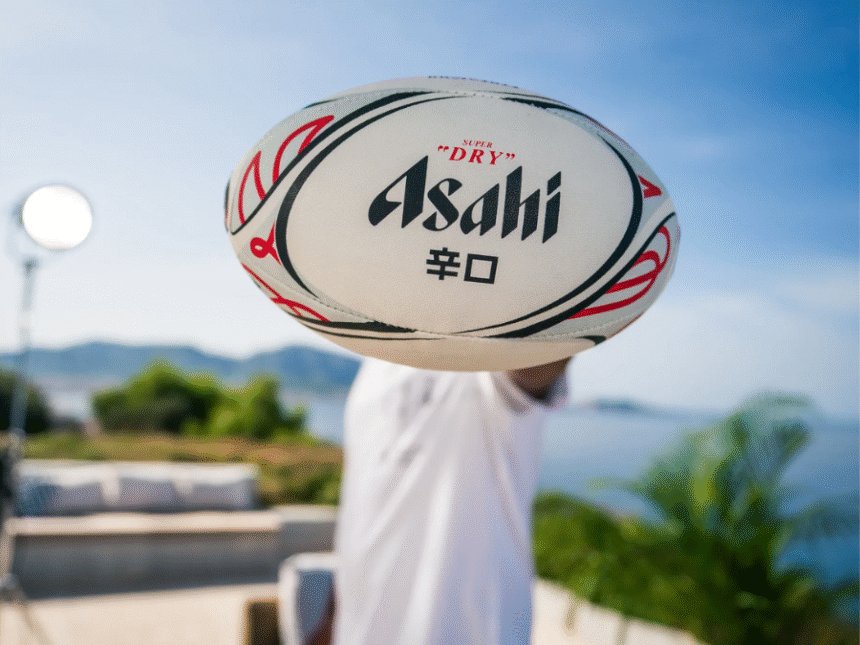 Asahi logo on rugby ball
