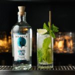 Merser white rum bottle and serve