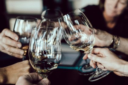 Wine glasses clinking