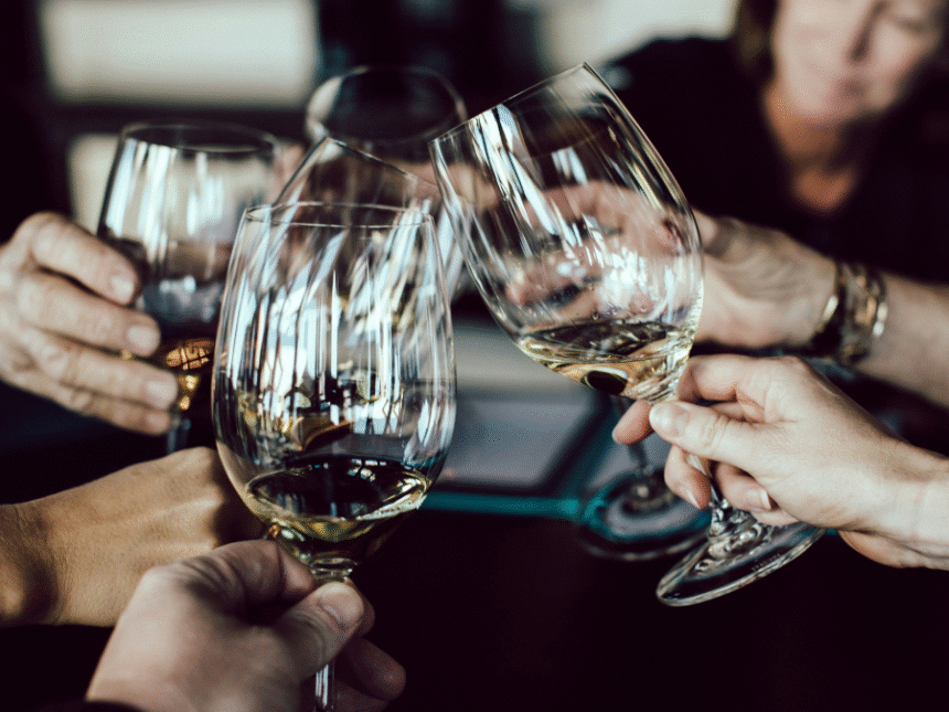 Wine glasses clinking