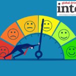 Graphic of man moving a needle on a scale of happy to sad faces