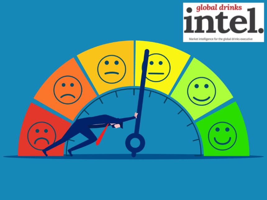Graphic of man moving a needle on a scale of happy to sad faces
