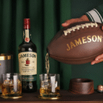 Jameson bottle with American football-shaped bottle