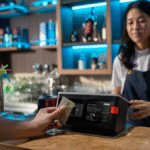 Customer paying by card at a bar
