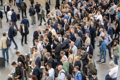 Aerial view of attendees at Drinktec 2022