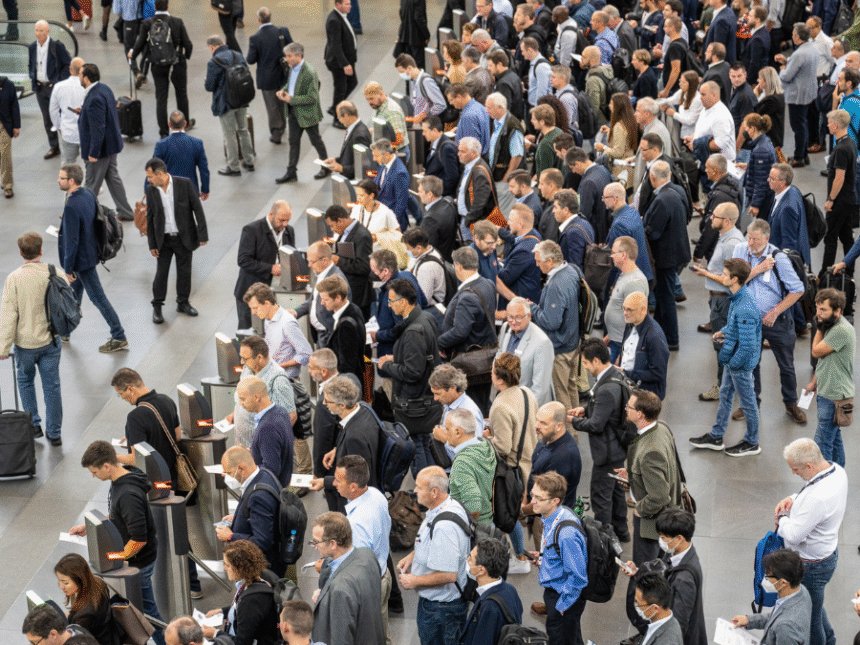Aerial view of attendees at Drinktec 2022