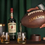 Jameson bottle with American football-shaped bottle