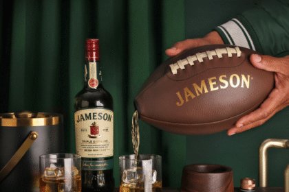 Jameson bottle with American football-shaped bottle