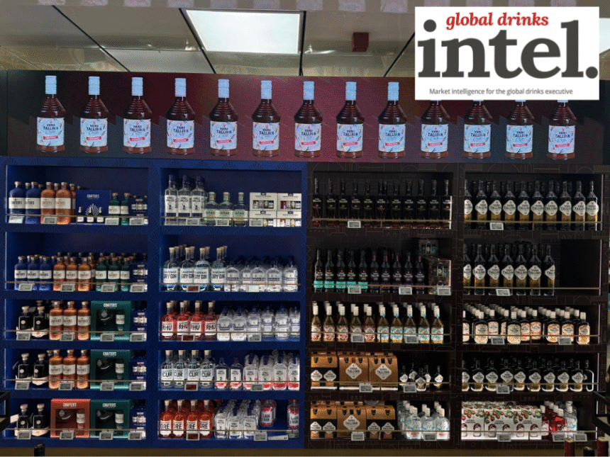 Shelf display of speciality spirits