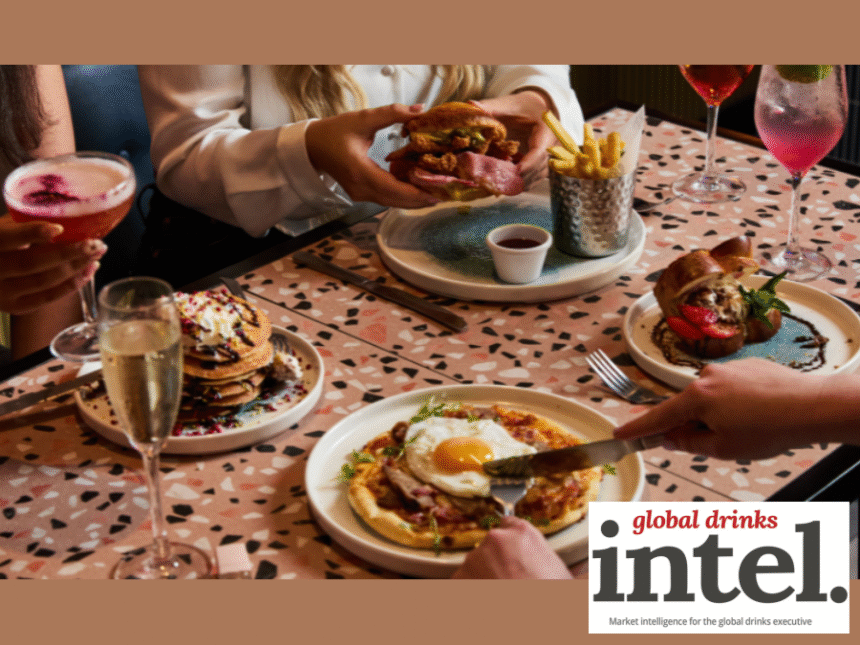 Brunch meal with alcoholic drinks in the on-premise