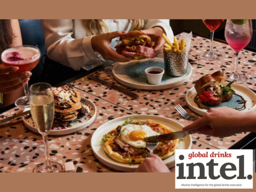 Brunch meal with alcoholic drinks in the on-premise