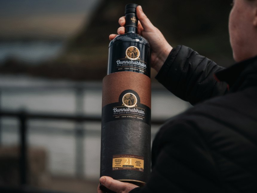 Bunnahabhain 21 Year Old Cask Strength 2025 Edition bottle and box
